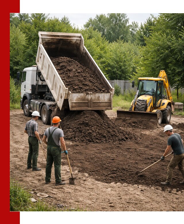 Доставка и укладка грунта для выравнивания участка в Краснокамске