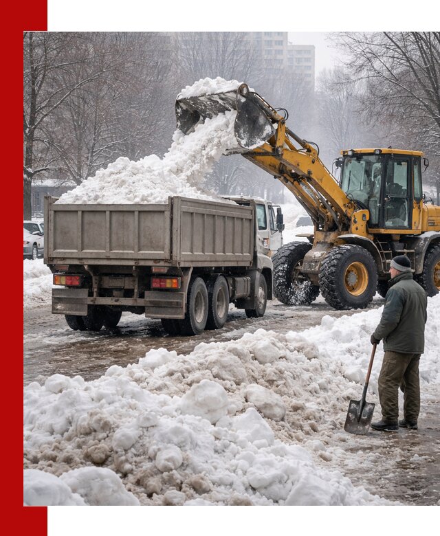 Вывоз снега грузовой техникой в Краснокамске оперативно и чисто