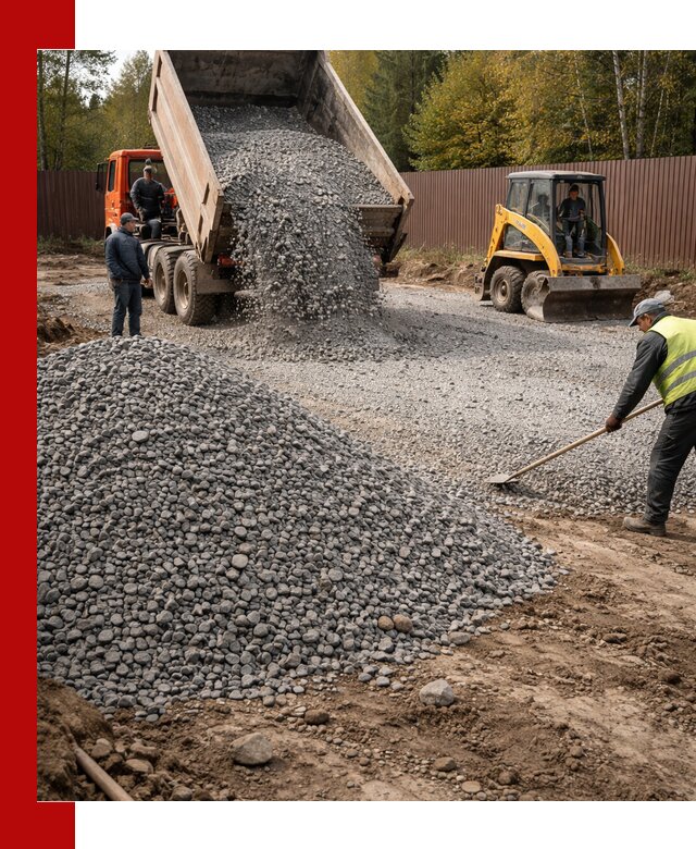 Отсыпка участка щебнем с доставкой и уплотнением в Краснокамске