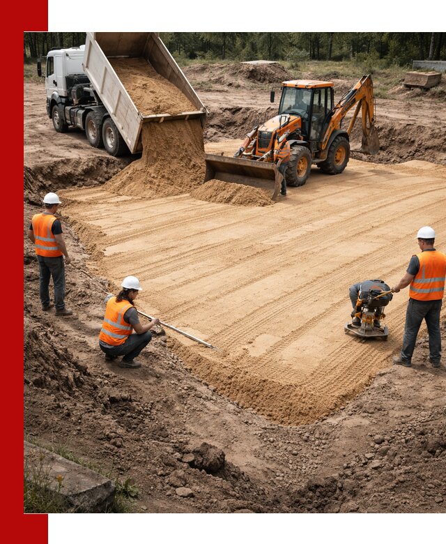 Устройство песчаной подушки для фундаментов и дорог в Краснокамске